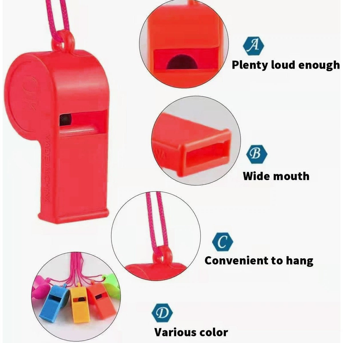 Bulk Plastic Sports Whistles with Lanyard - 72 Pack Loud Safety Noisemakers