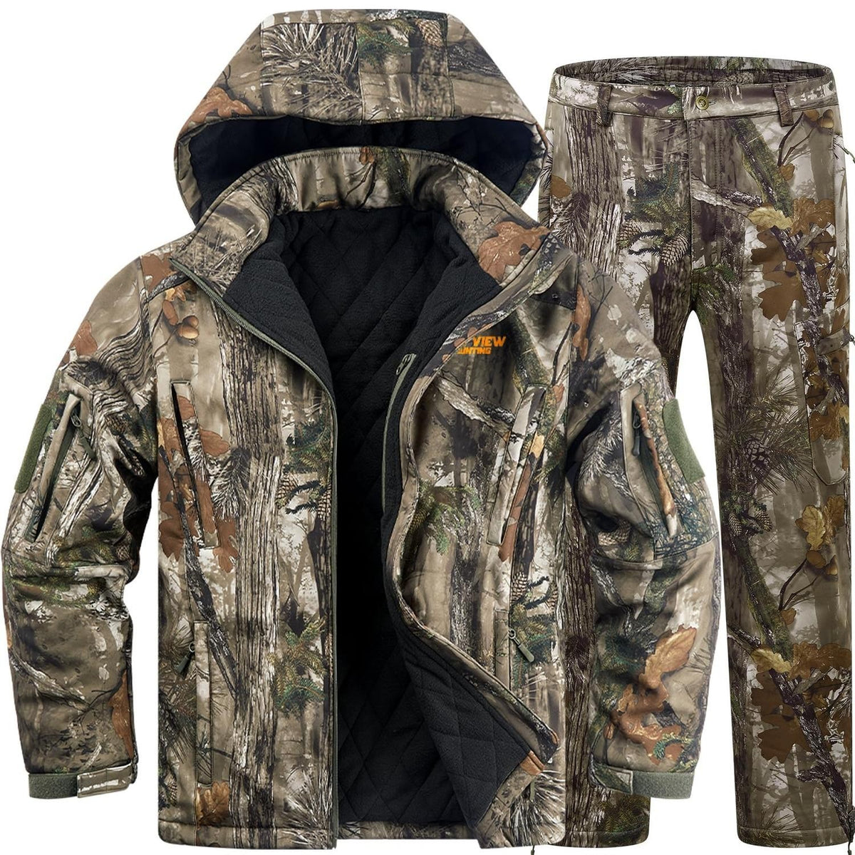 Men's Insulated Camouflage Hunting Suit with Jacket and Pants Set for Cold Weather