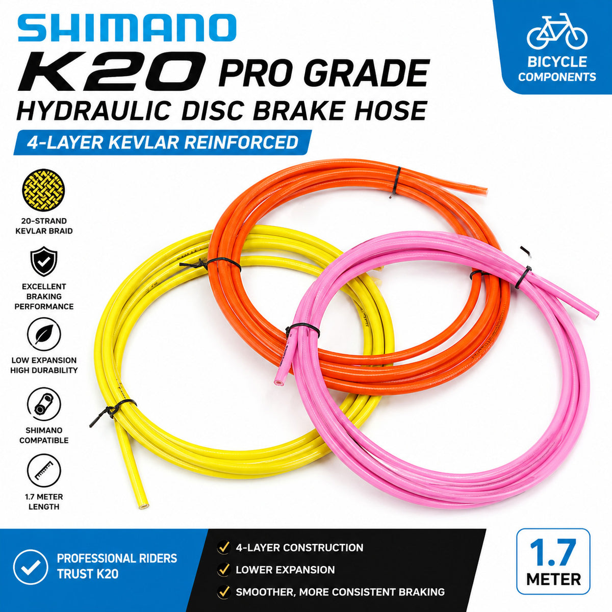 Bike Hydraulic Brake Hose Kit 1.7M Shimano-Compatible Custom Fittings
