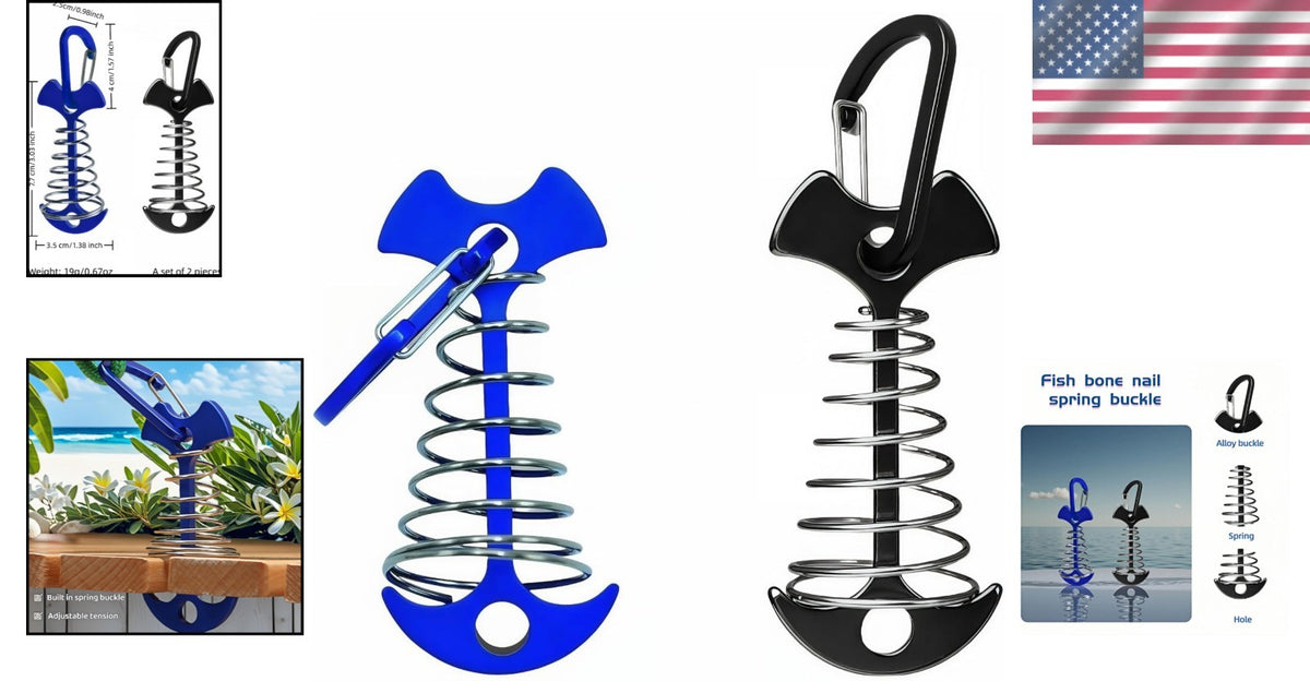 Adjustable Aluminum Tent Pegs with Carabiner for Decks & Canopies