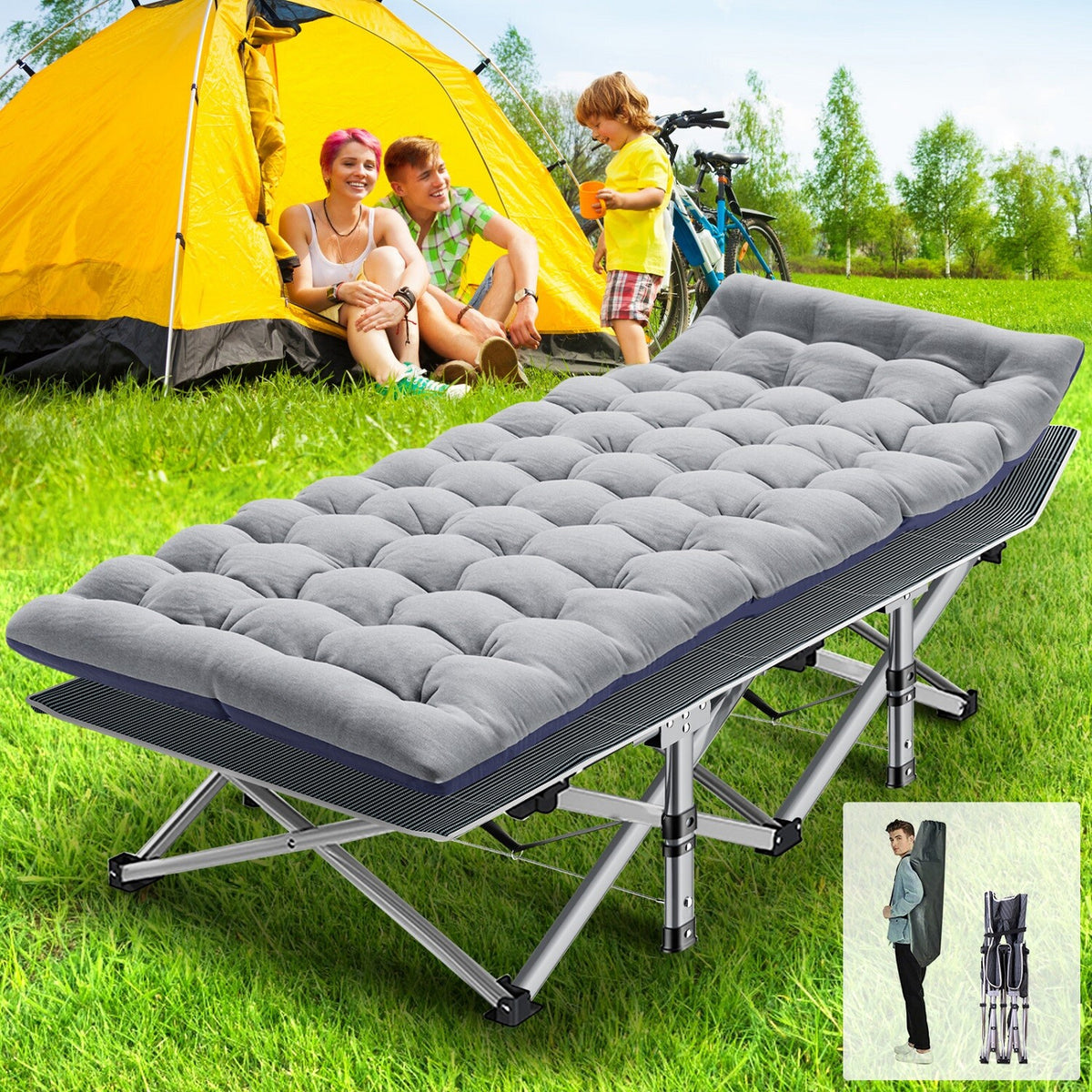 Heavy Duty Folding Camping Cot with Mattress for Adults and Kids