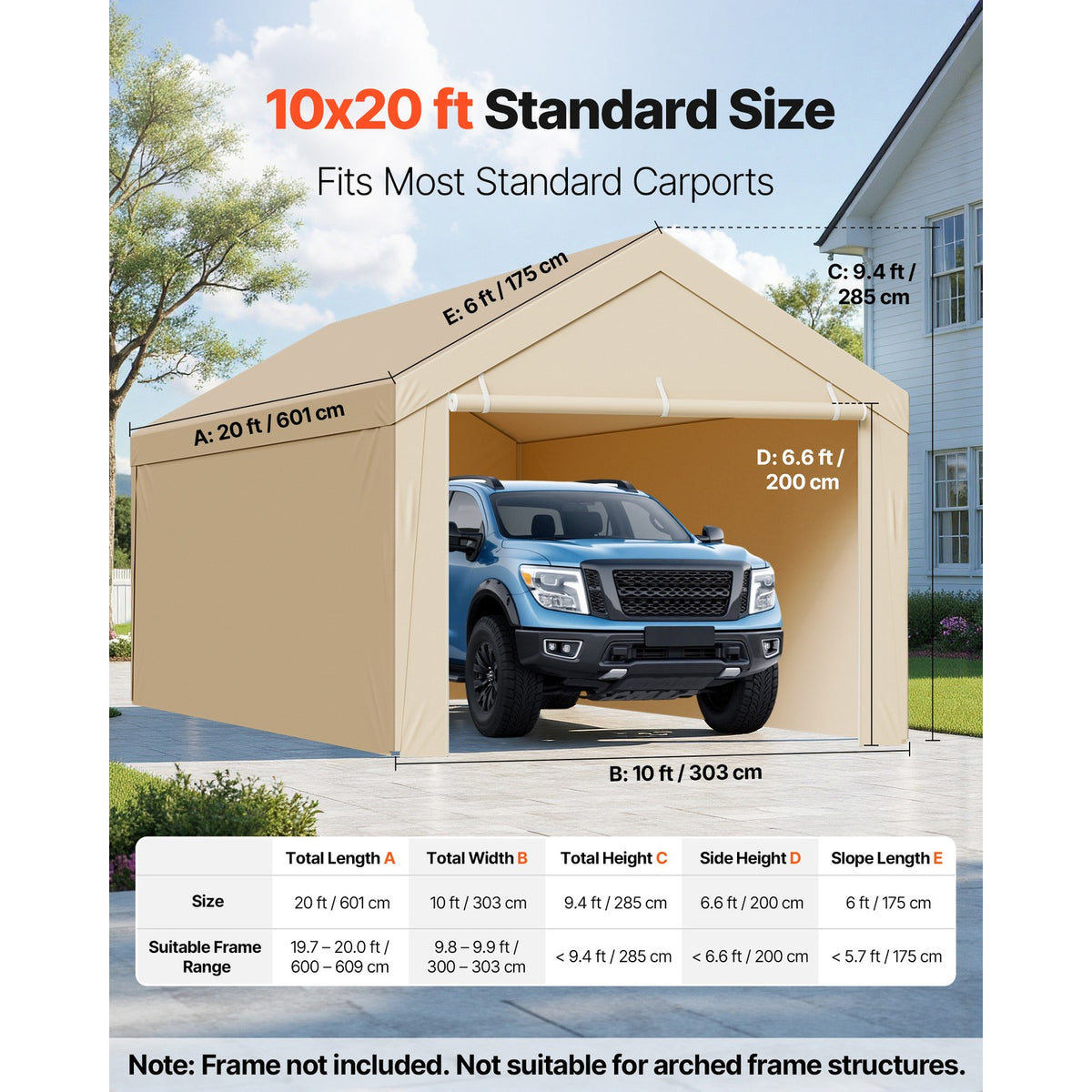 10x20 ft Carport Canopy Cover with Side Panels - Waterproof Outdoor Shelter