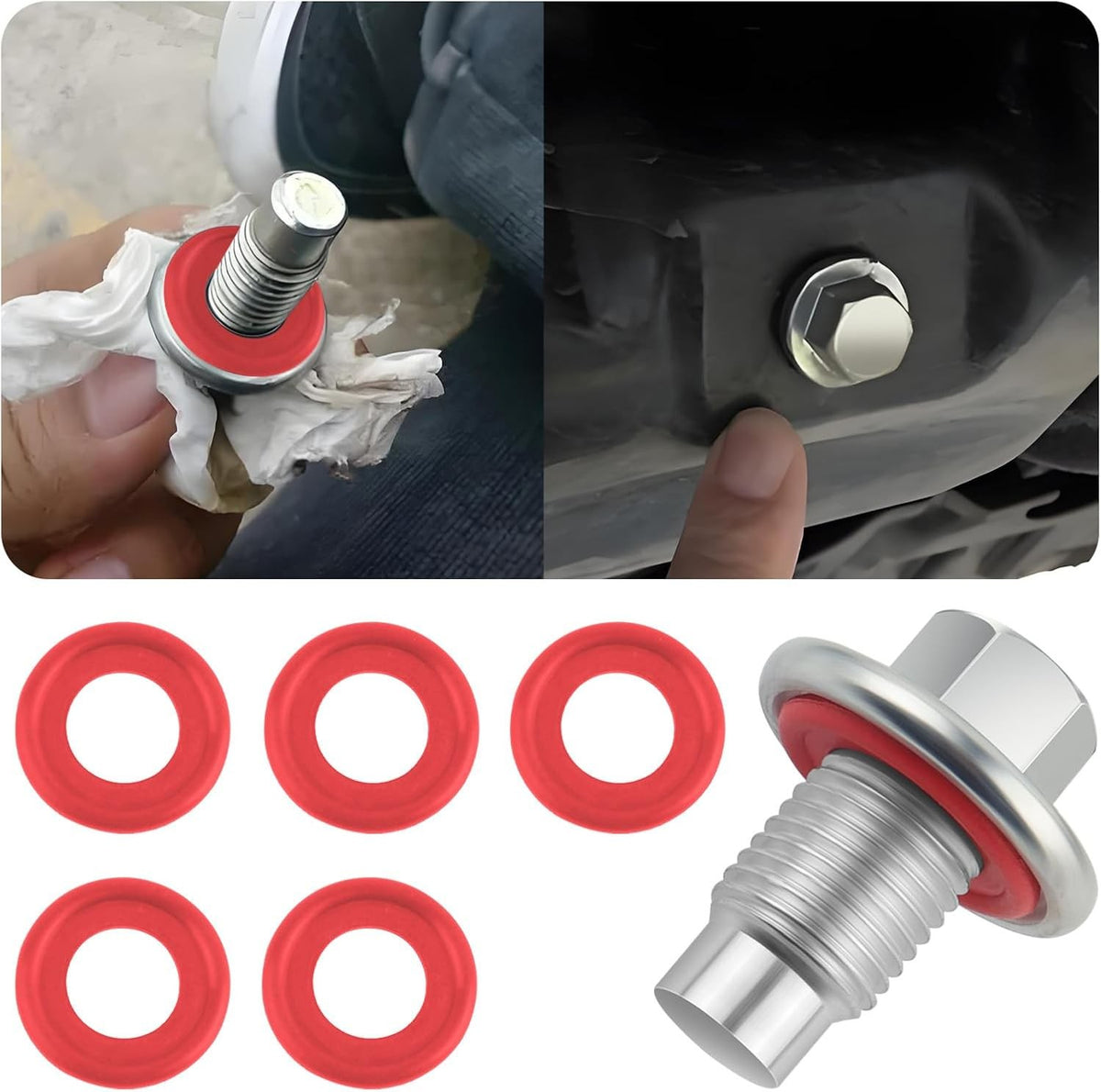 M12x1.75 Oil Drain Plug Set with 5 Gaskets for GMC Chevrolet Ford