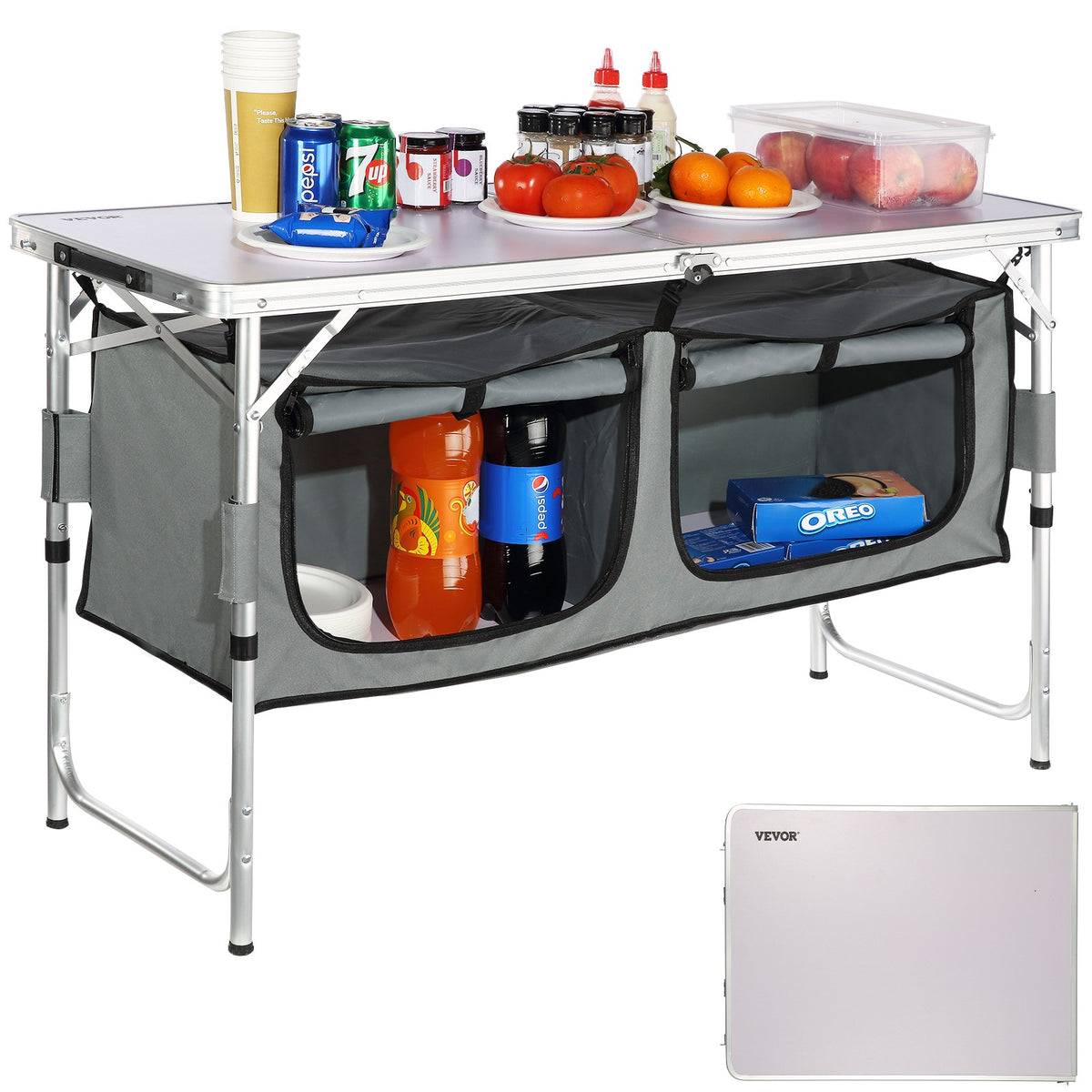 Camping Kitchen Table Folding Portable Cook Station with Adjustable Heights