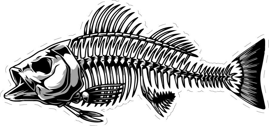 Skeleton Fishing Bones Vinyl Sticker Decal - Waterproof 3x6 Inches
