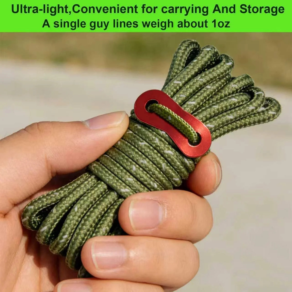 Ultralight 8 Pack 4mm Tent Guy Lines with Aluminum Tensioners - Total 104ft for Camping & Hiking