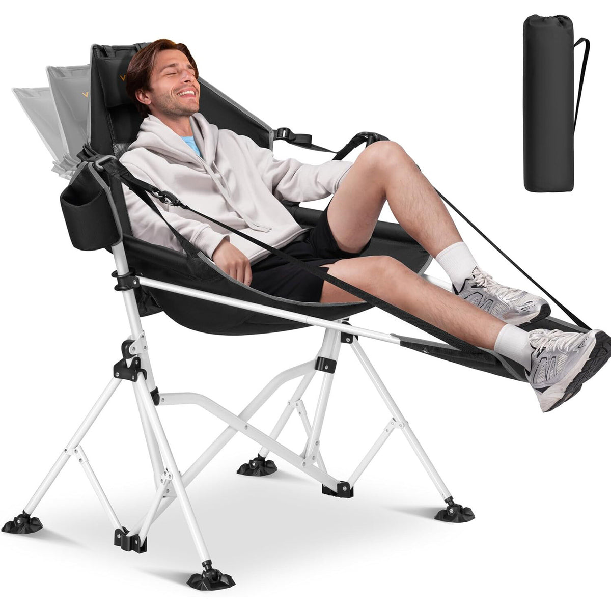 Portable Outdoor Camping Hammock Chair with Footrest & Adjustable Backrest