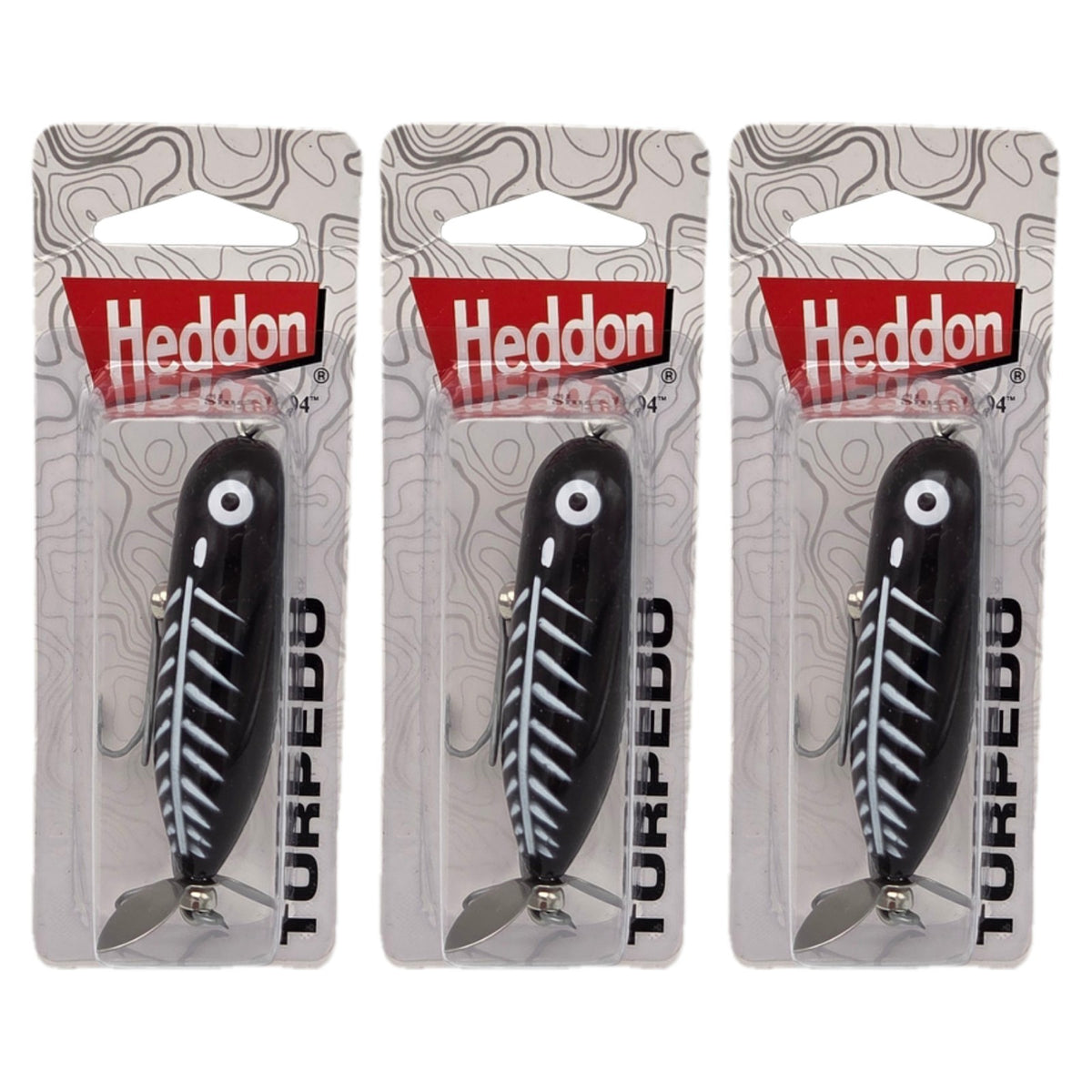 (Lot of 3) Heddon Baby Torpedo Topwater Fishing Lures - Black Shore Minnow 2.5in 3/8oz