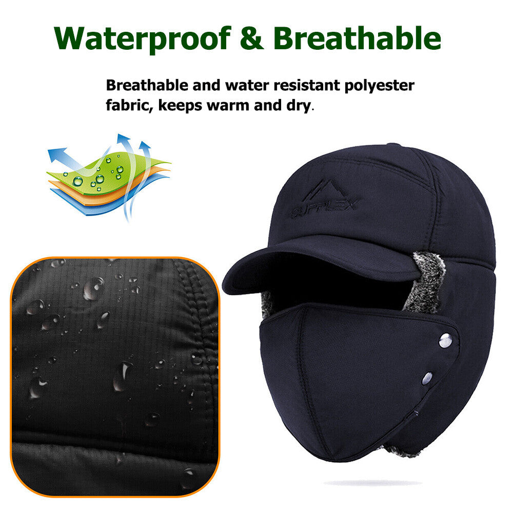 Winter Trapper Hat with Removable Face Mask Windproof Fur Ear Flap Ski Cap