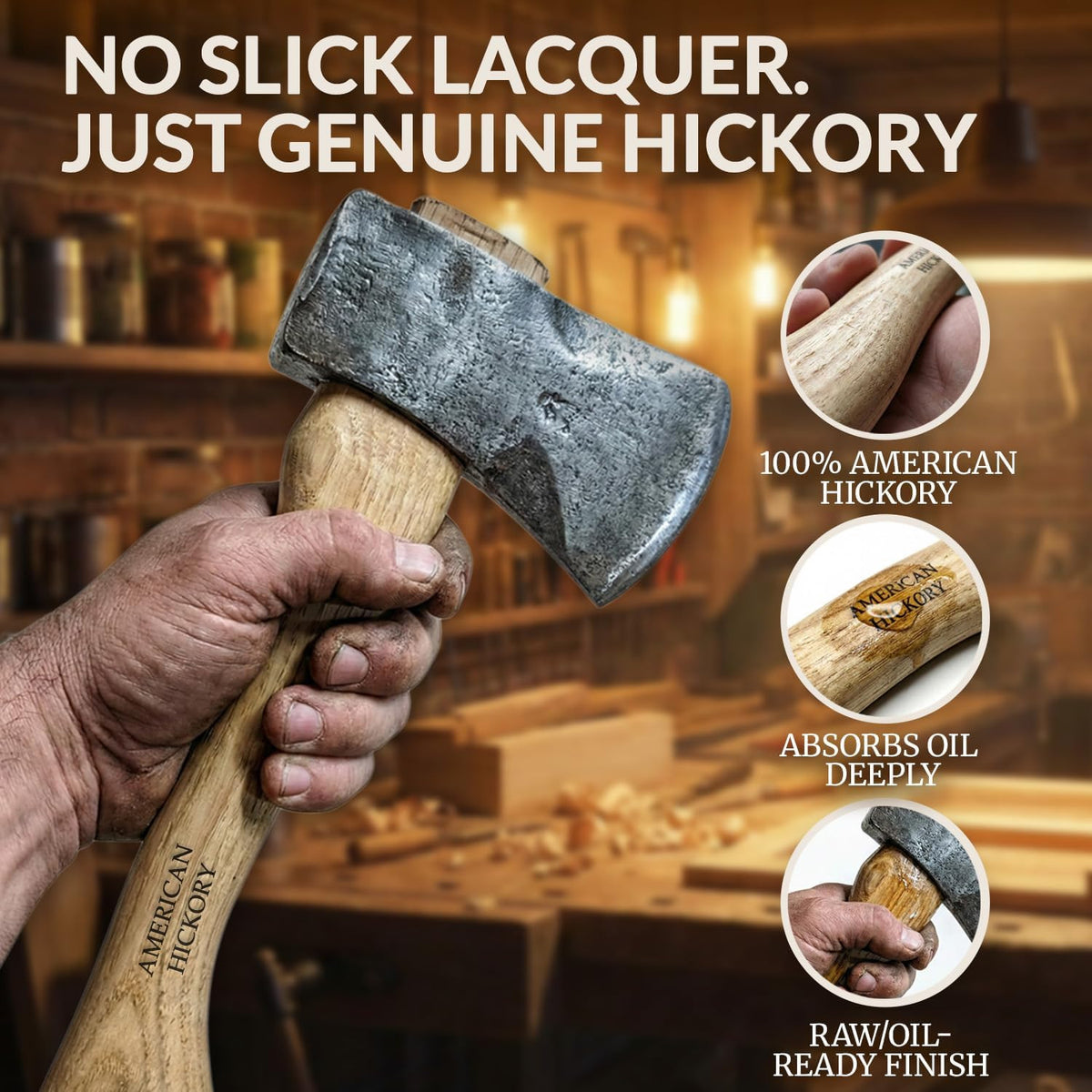Hickory Axe Handle Replacement for 14-Inch Axes - Durable Wooden Hatchet Handle