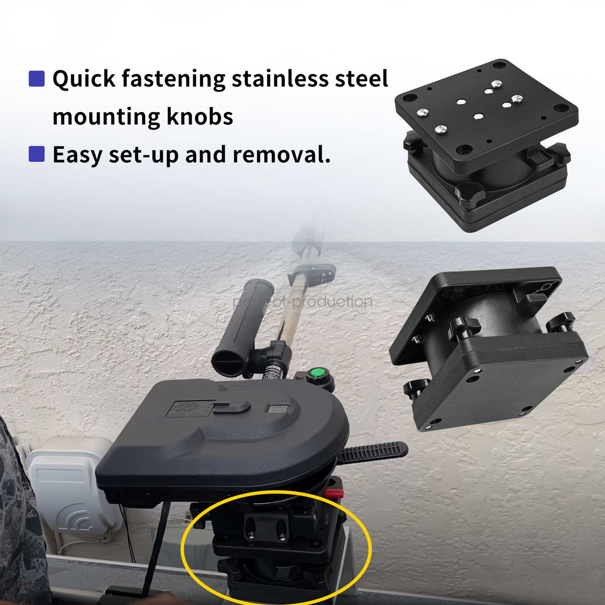 Swivel Pedestal Mount for Downrigger Fishing Equipment - Small Black