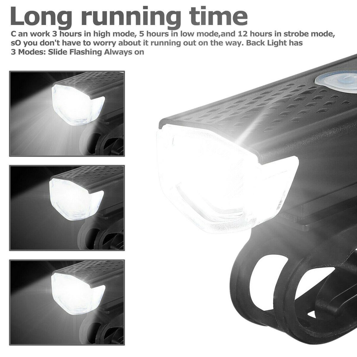 USB Rechargeable Bike Headlight and Tail Light Set - Bright Cycling Lights