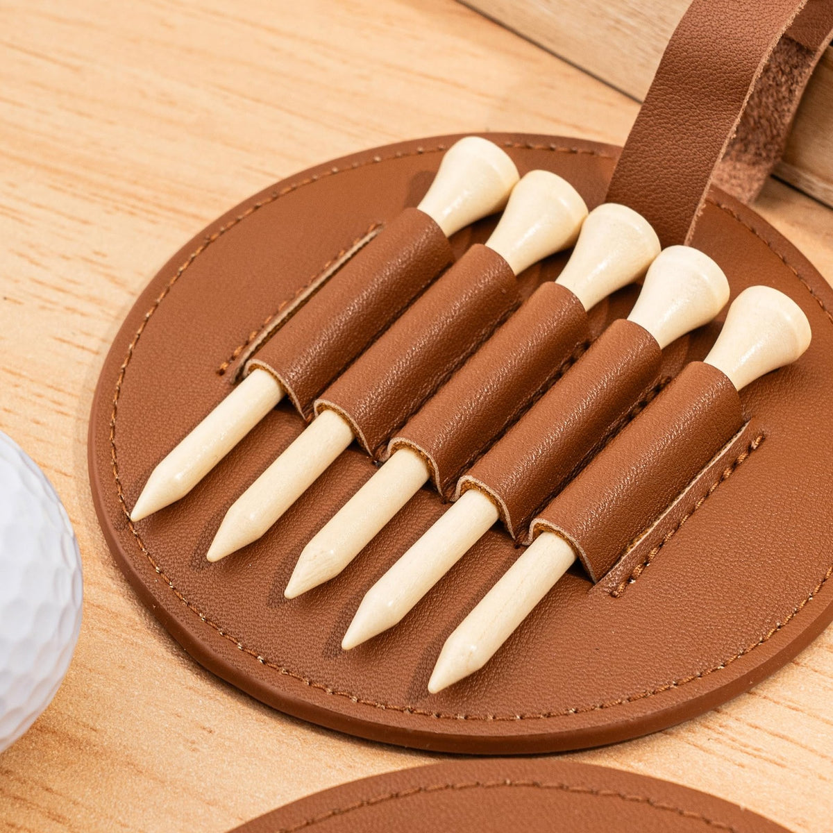 Golf Accessory Set for Fathers Day - Leather Tee Holder & Tees, Gift for Dad