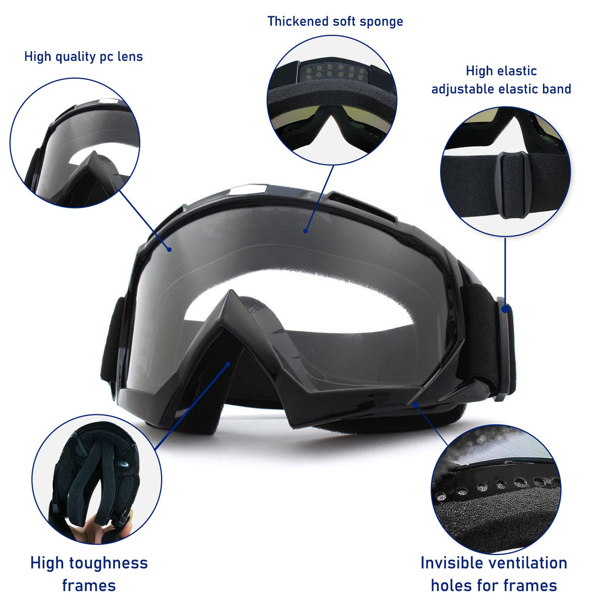 Motorcycle Goggles Fit Over Glasses Anti-Fog Shatterproof Clear UV400