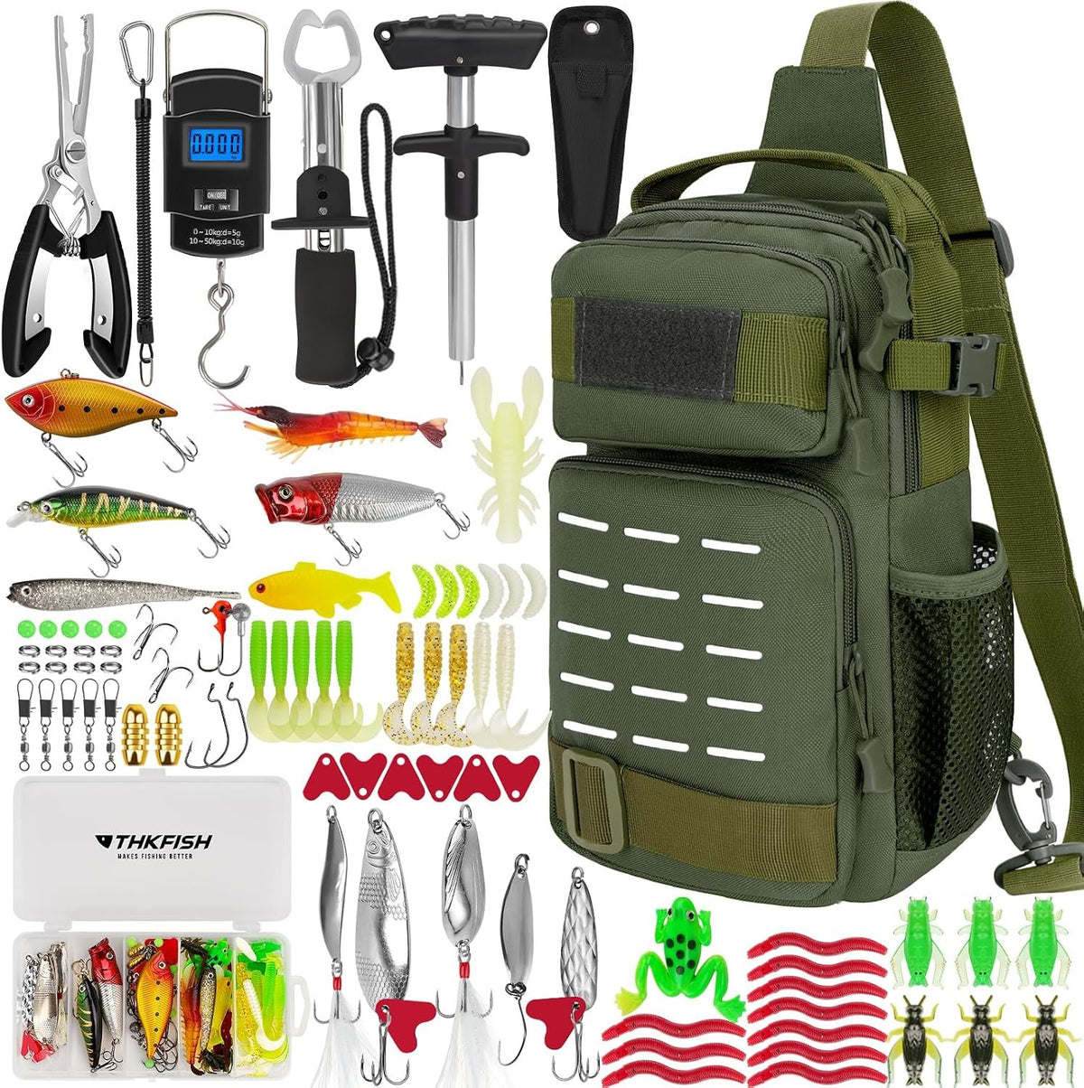 85Pcs Fishing Tackle Kit with Waterproof Backpack and Tackle Boxes