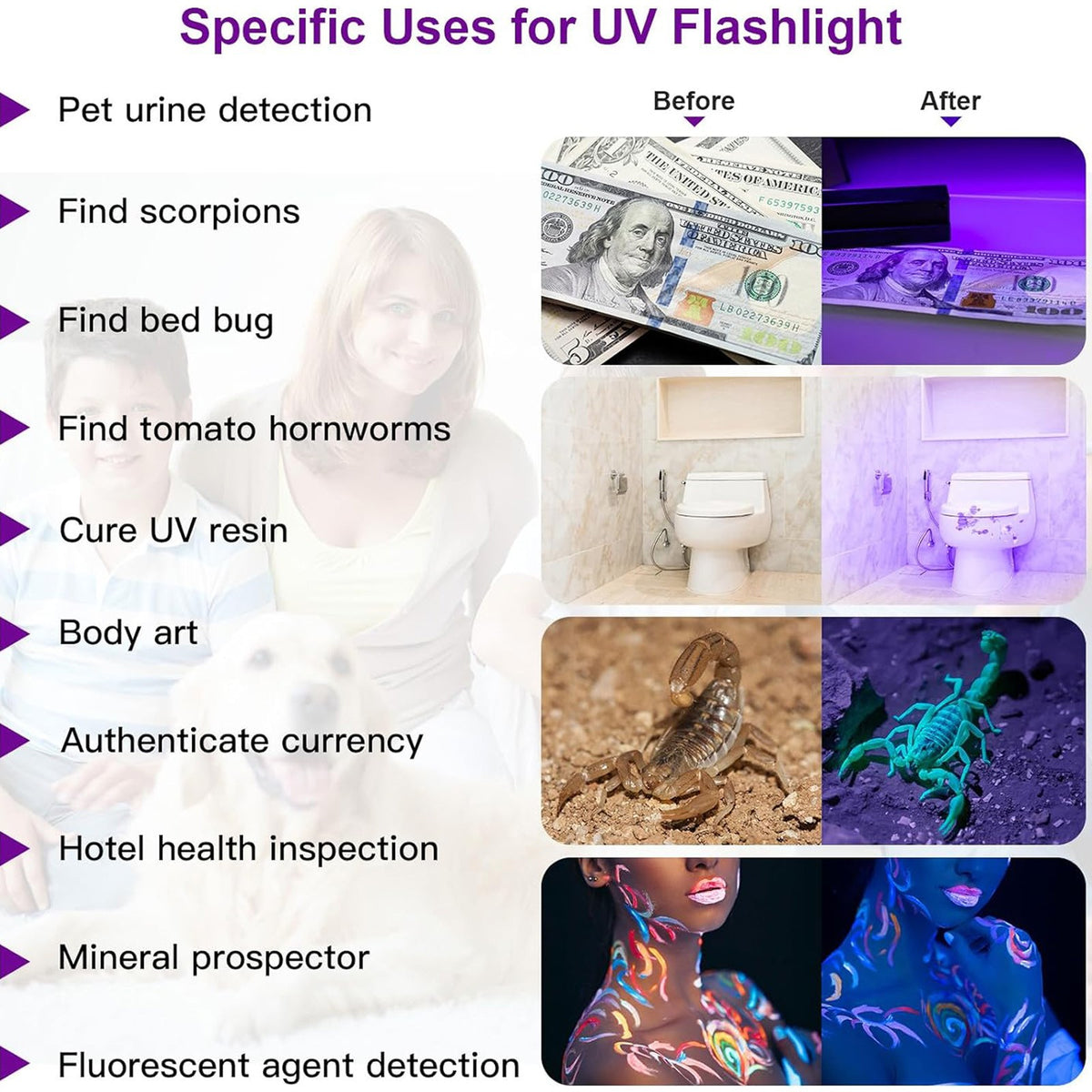 UV Flashlight Penlight Waterproof Pocket Torch for Stain Detection