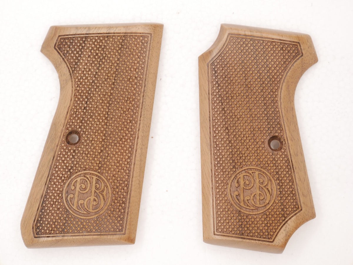 Custom Walnut Pistol Grips for Beretta 1934/1935 7.65mm 32 ACP - Checkerboard Logo