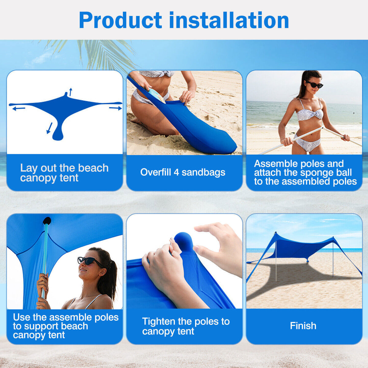Portable UPF50+ Beach Shade Tent with Sandbags - Sun Shelter Canopy for Outdoor