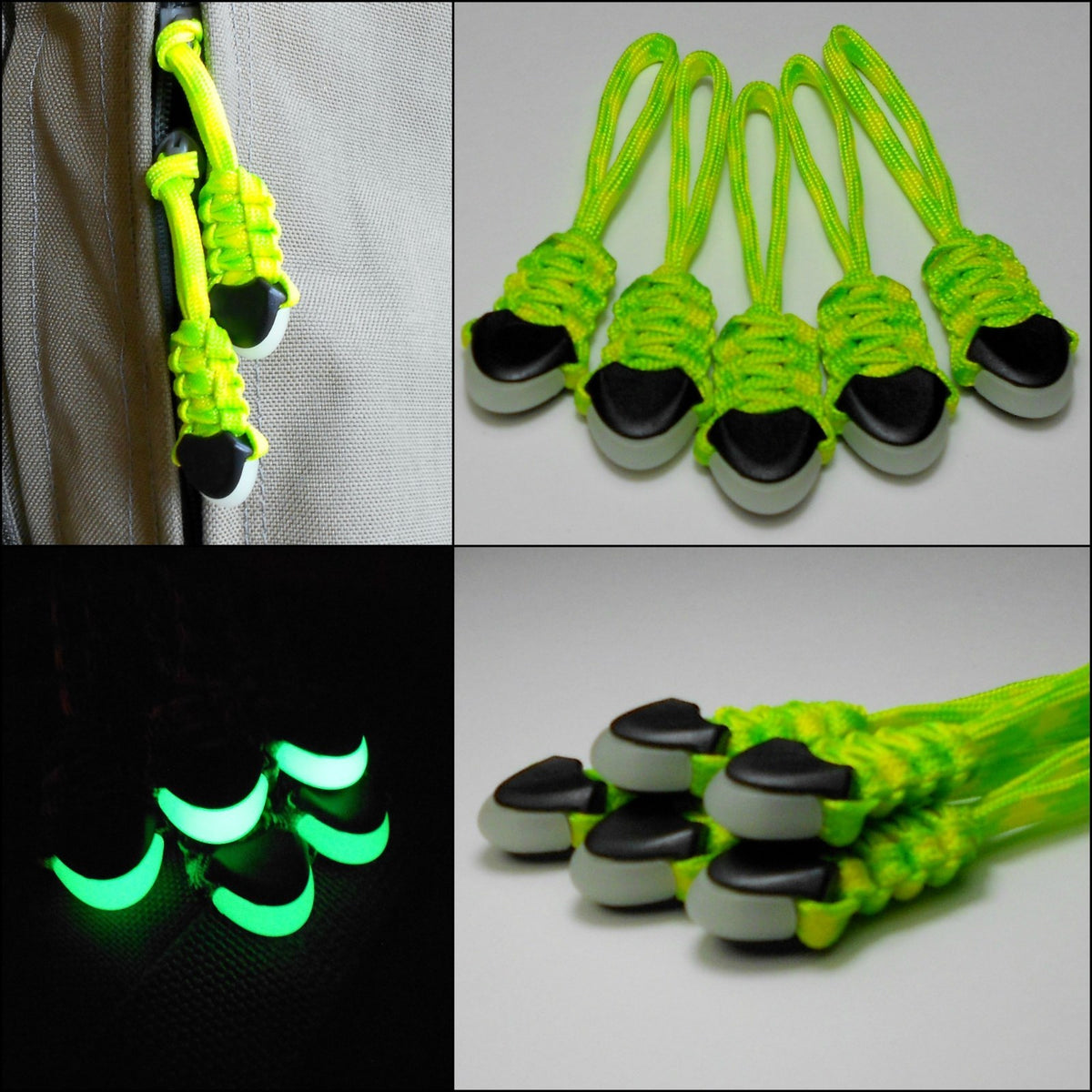 Glow-in-The-Dark Paracord Zipper Pulls 5-Pack for Backpacks & Gear
