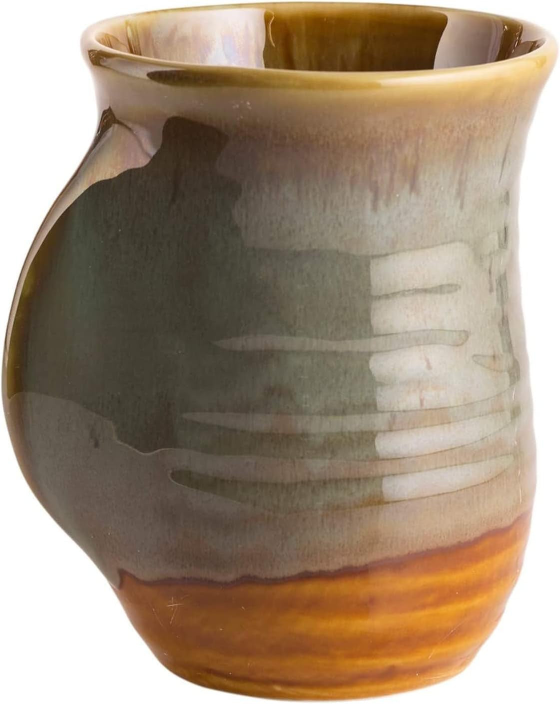Ceramic Hand Warmer Mug with Hand-Painted Ocean Blue Finish - Contoured Pocket for Warmth