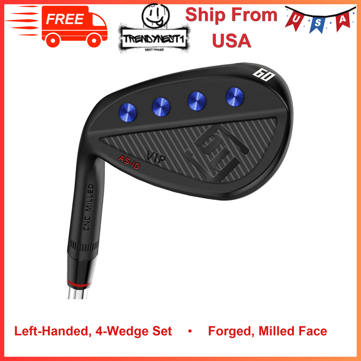 Left Handed 60° Forged Golf Wedge with Full Face Milled Grooves - Sand & Lob Wedge