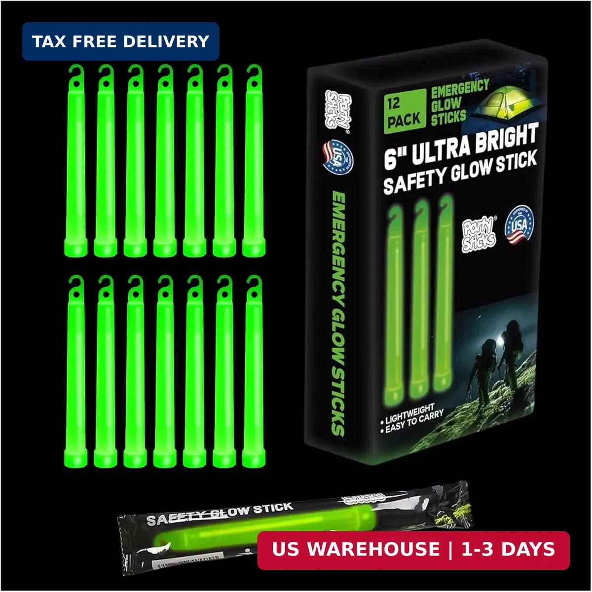12 Pack Emergency Glow Sticks - Ultra Bright Chem Lights for Survival Camping Power Outages