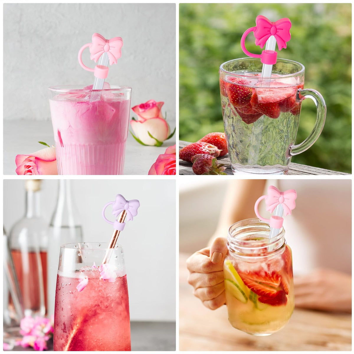 6PCS Pink Bow Straw Covers for Stanley 30oz & 40oz Tumblers Dustproof Drink Accessories