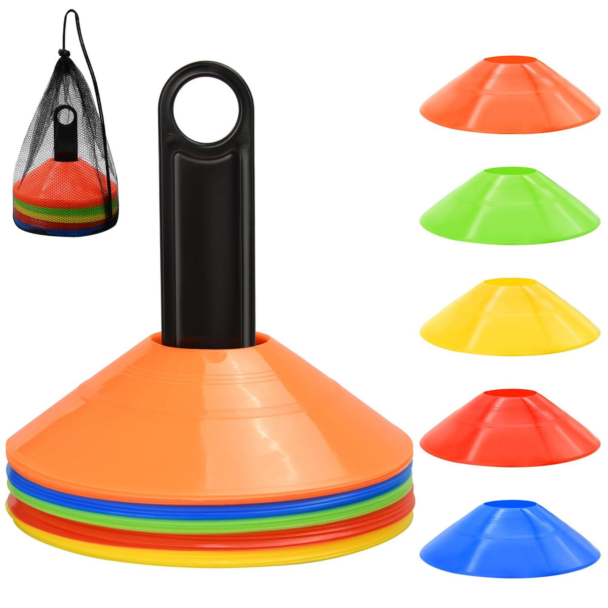 25 Pack Soccer Cones for Agility Training with Carry Bag & Cone Holder