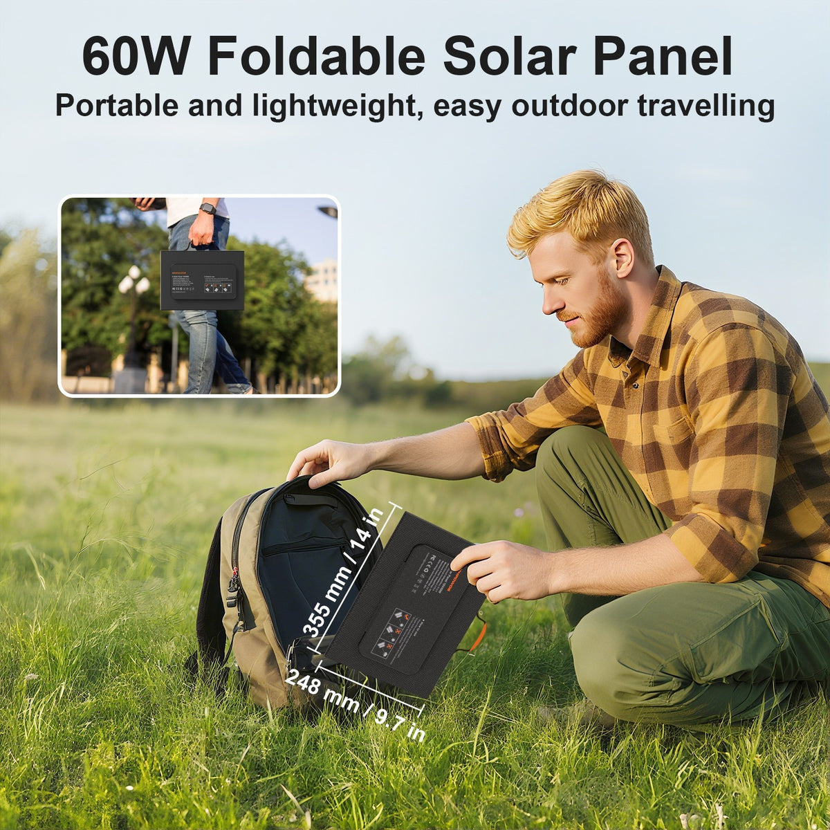 60W Foldable Solar Panel Charger with USB Ports for Camping Hiking RV