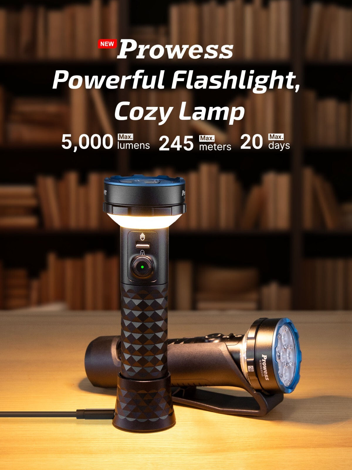 High-Powered LED Flashlight with Bidirectional Lighting, 5000 Lumens