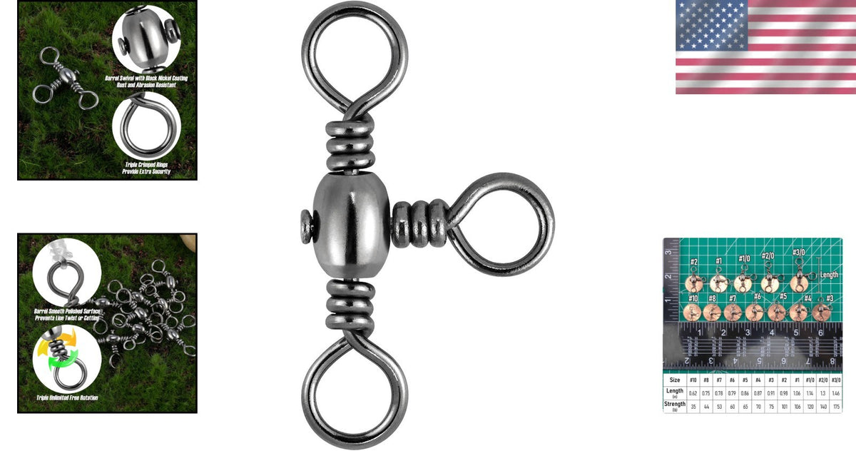 Heavy Duty 30 Pack 3-Way Barrel Swivels for Saltwater & Freshwater Fishing 35-175LB