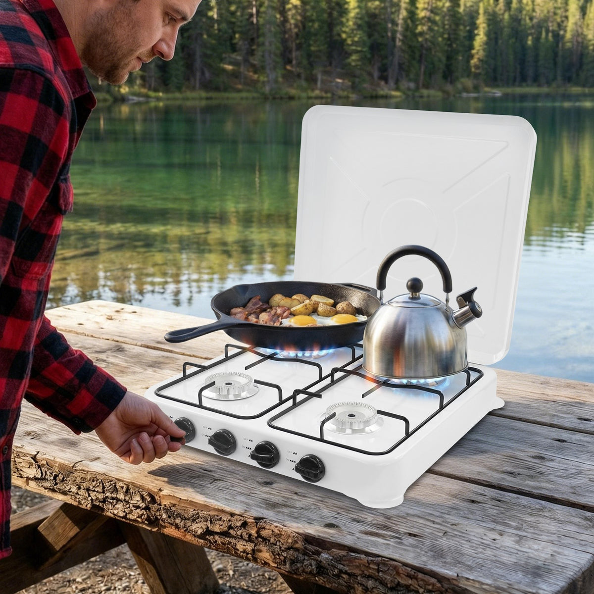 Portable 4-Burner Gas Camping Stove with High Power & Safety Features