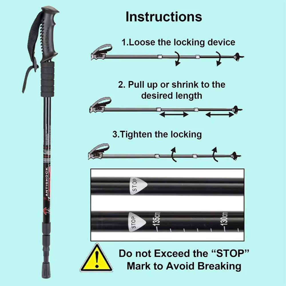 Adjustable Hiking Poles with Anti-Shock Aluminum Trekking Sticks Nordic Walking Sticks