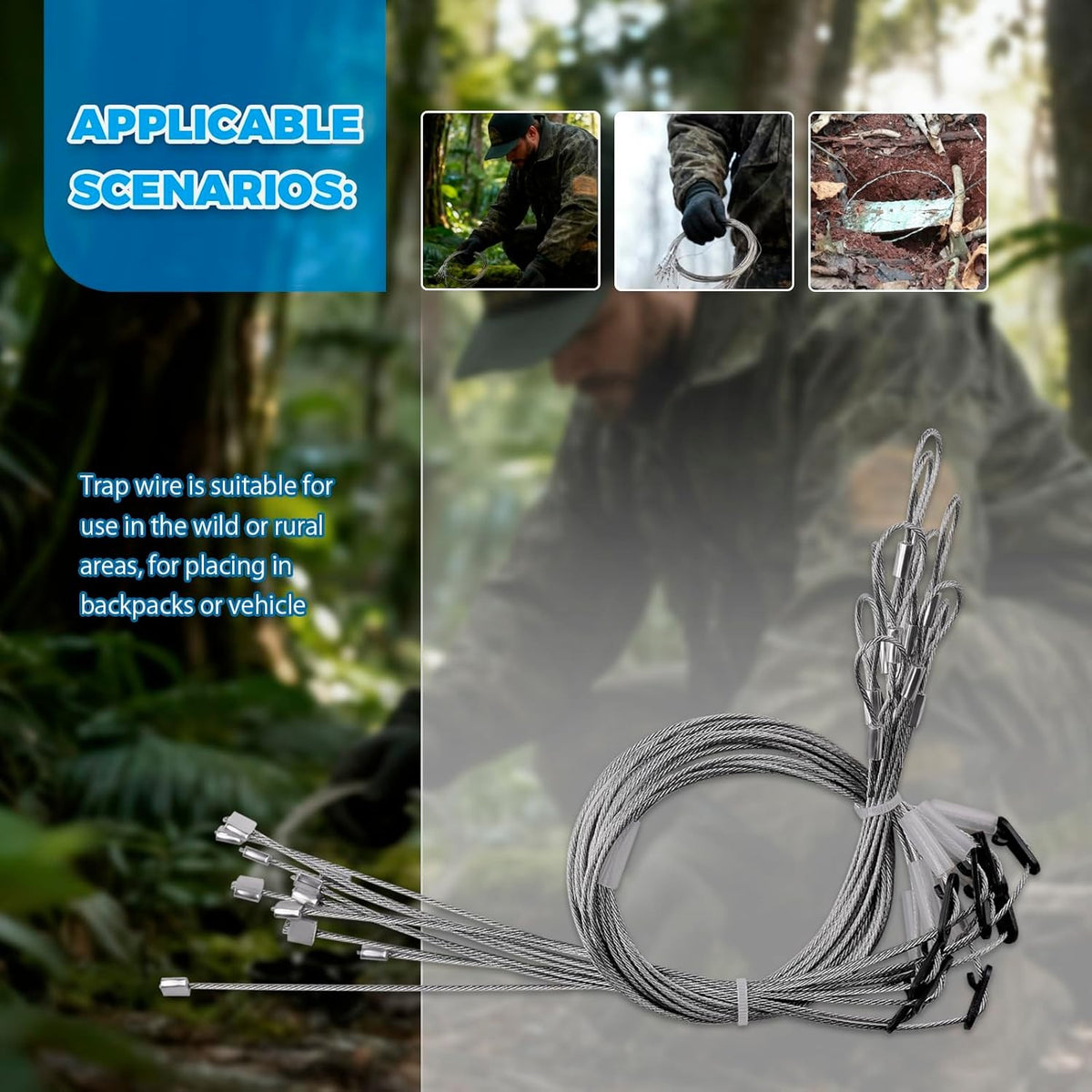 12 Pack Small Game Animal Snares - 36 Inch Copper Cable Trapping Lines