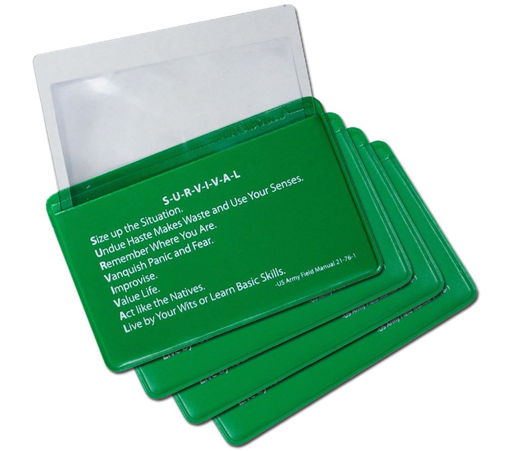 Credit Card Sized Fresnel Lens & Firestarter Set - 4 Pack Pocket Magnifiers