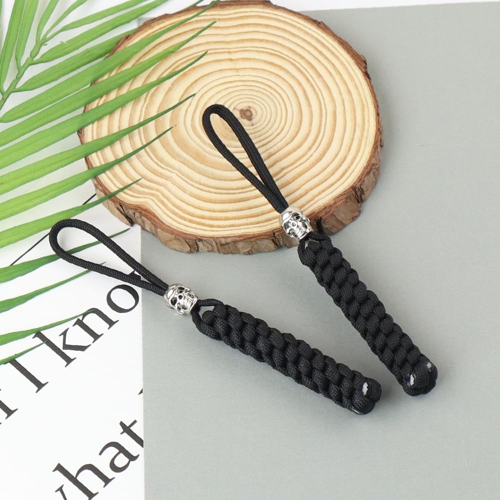 Heavy Duty Skull Paracord Keychain Set - Black Tactical Braided Keyring