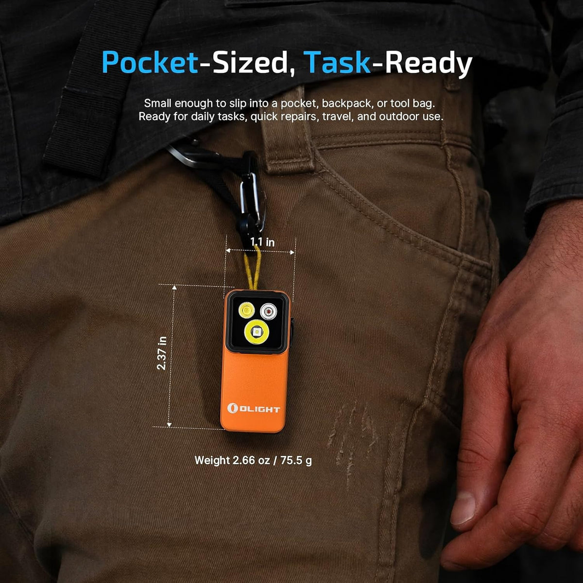 Rechargeable EDC Clip Flashlight with Adjustable Head - Orange