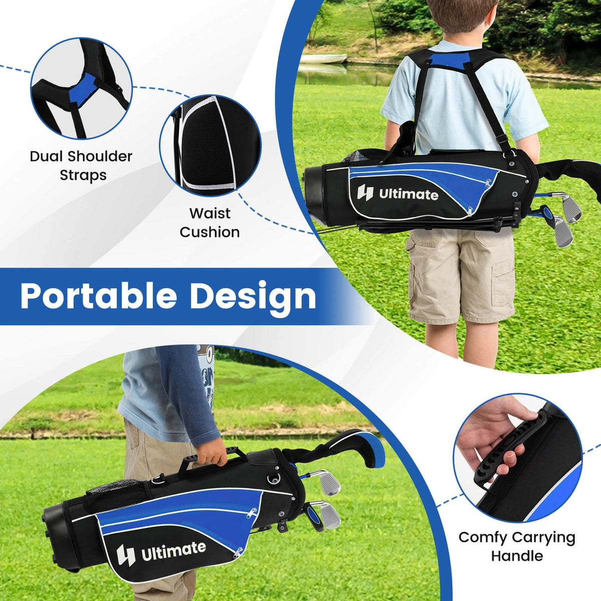 Junior Golf Club Set for Kids Age 8+ - 5-Piece Complete Golf Kit in Blue