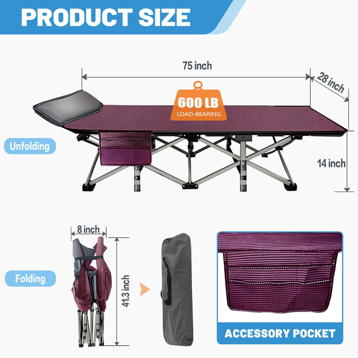 Heavy-Duty Camping Cot for Adults with Soft Detachable Pad & Water-Resistant Frame