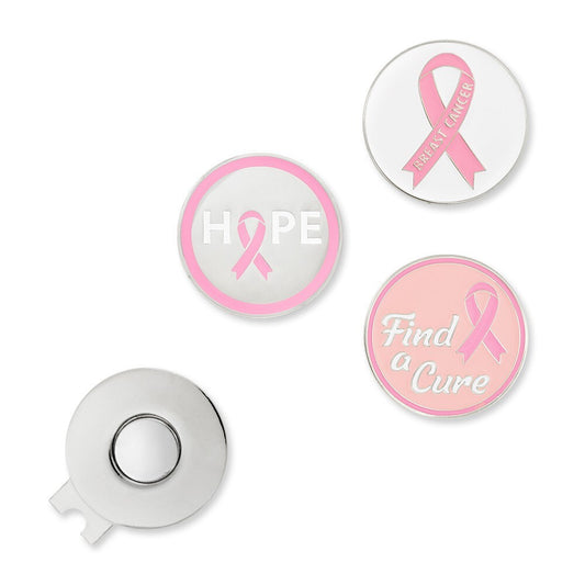 Breast Cancer Awareness Magnetic Ball Markers & Hat Clip 3 Pack - Golf Accessories