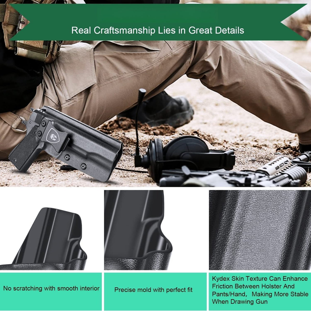 IWB Kydex Holster for 1911 No Rail 5'' Handguns - Concealed Carry