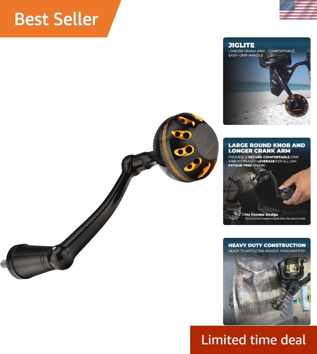 Fishing Reel Handle Upgrade for Penn Battle II/III/IV - Longer Power Crank & Ergonomic Grip