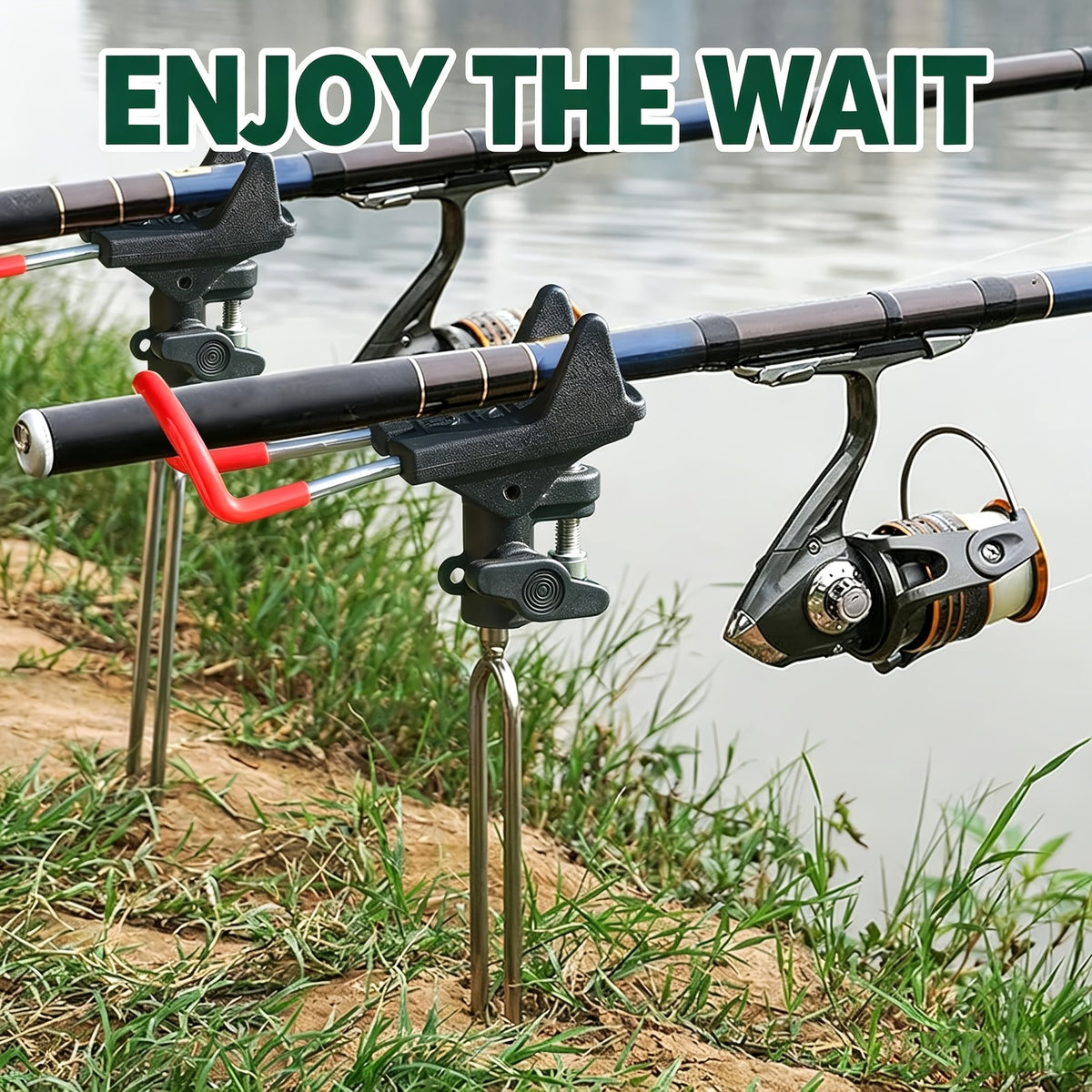 2PCS Adjustable Fishing Rod Holders for Ground & Bank Fishing - 360° Rotation