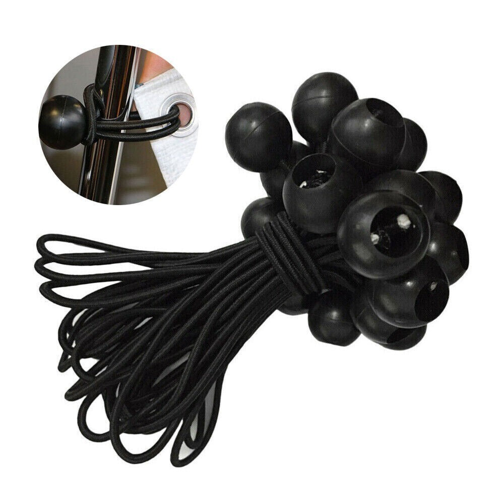 Heavy Duty Black Bungee Cords with Balls for Tarp Canopy Tie Downs 6-9 Inch