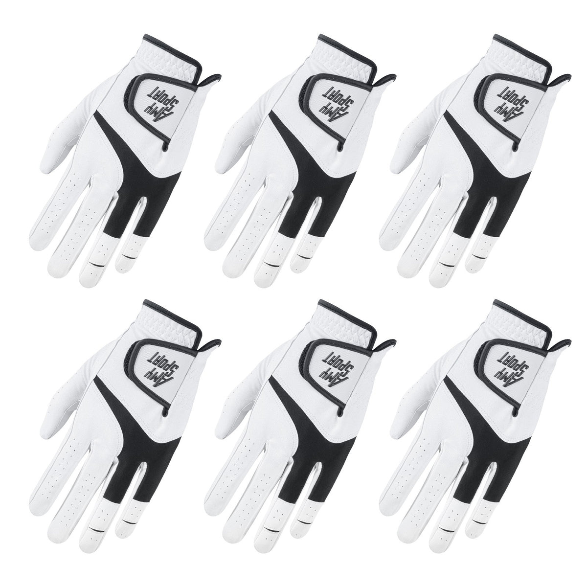 Men's Golf Gloves 6 Pack All Weather Leather Grip Left Hand - Multiple Sizes
