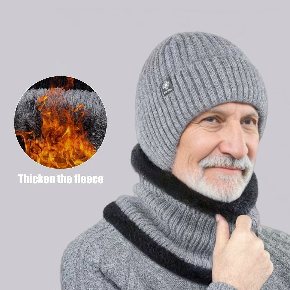 Men's Winter Knitted Beanie Hat with Faux Fur Lining Windproof Cap