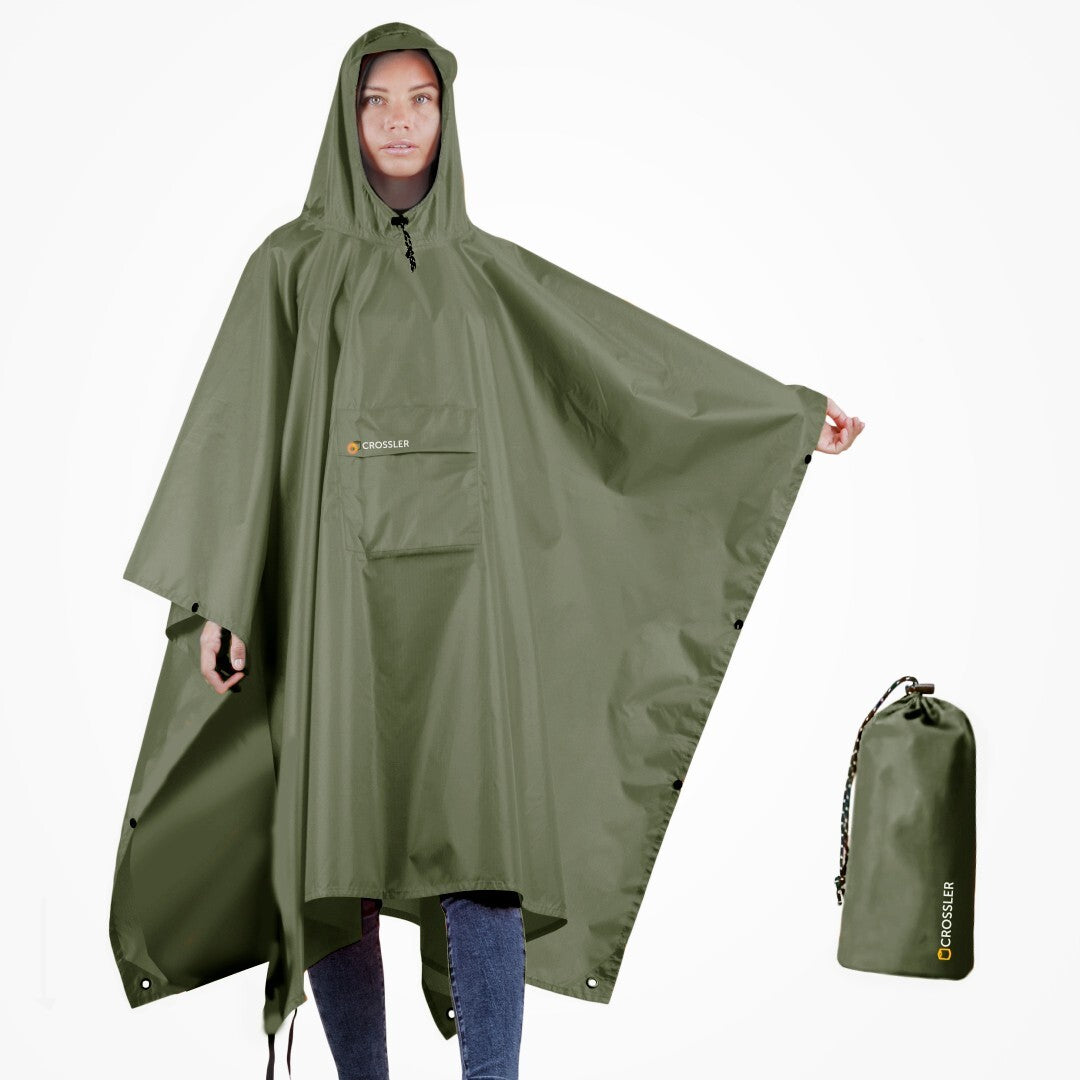 Unisex Waterproof Hooded Rain Poncho with Pocket - 3-in-1 Emergency Waterproof Cover