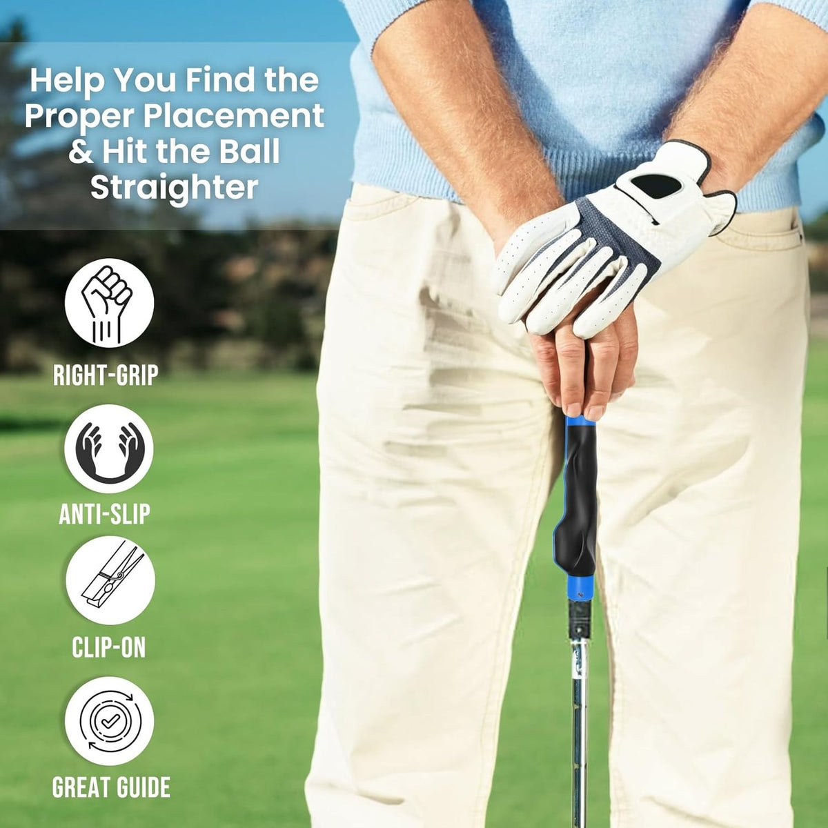 Golf Grip Trainer Clip-On Swing Aid for Proper Hand Positioning - Beginner