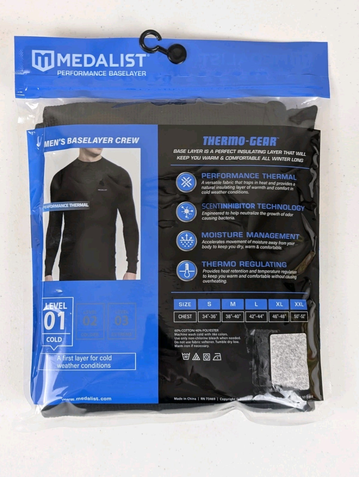 Men's Thermal Base Layer Crew Shirt Large Performance Level 1