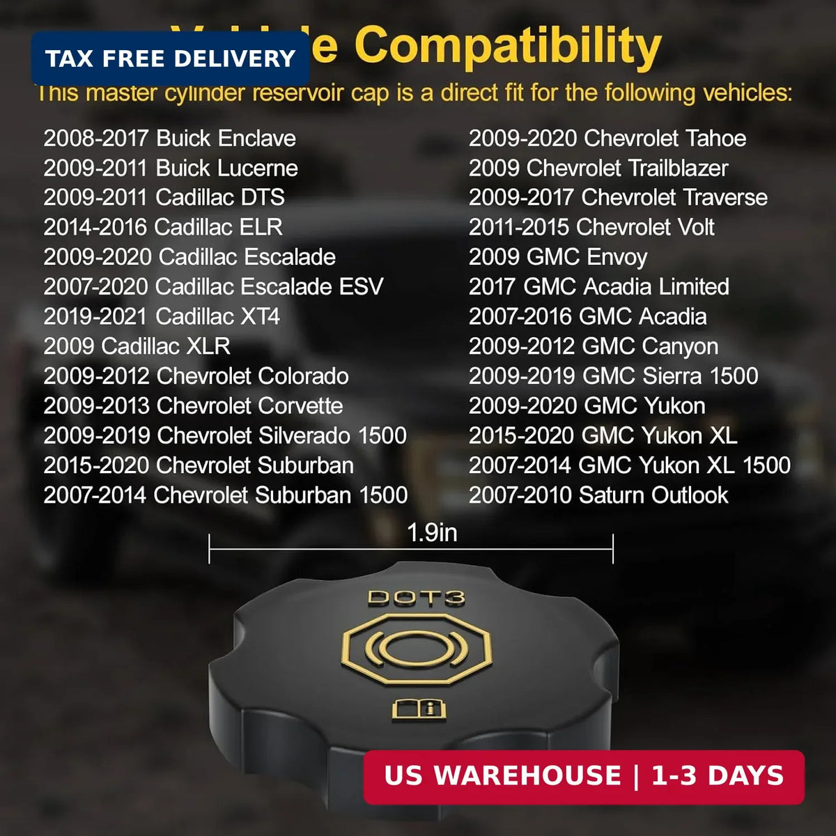 Brake Fluid Cap Replacement for GMC, Chevrolet, Cadillac | DOT3 Master Cylinder Cover